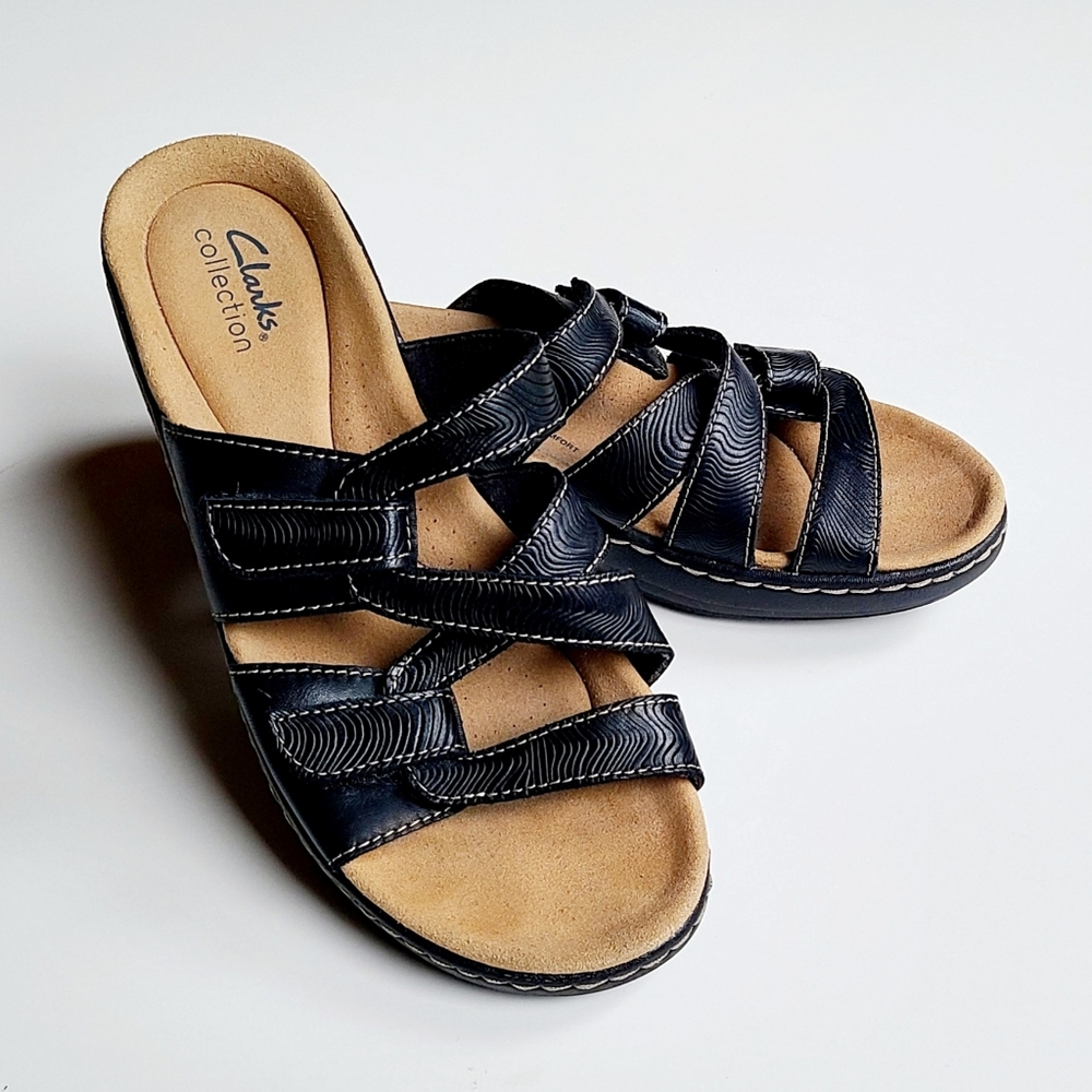 Clarks Black Comfort Sandals Women's 8.5 Merliah Karli Slip-on Strappy Sandals
